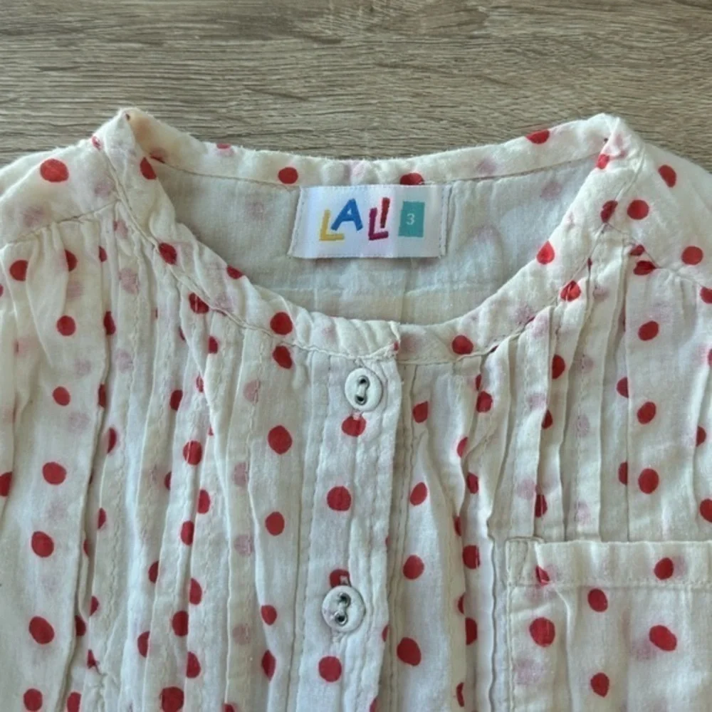 LALI Polkadot Cream & Red Pintuck Dress‎ 3T